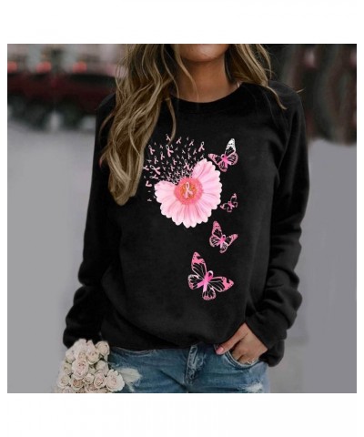 Breast Cancer Awareness Shirts for Women Pink Ribbon Print Crewneck Sweatshirt Womens Fall Fashion Clothes B04-black $7.22 Ho...