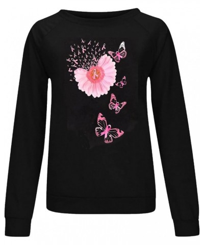 Breast Cancer Awareness Shirts for Women Pink Ribbon Print Crewneck Sweatshirt Womens Fall Fashion Clothes B04-black $7.22 Ho...