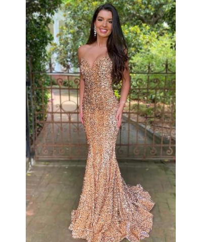 Mermaid Sequin Prom Dresses 2023 Long Formal Dresses with Train Strapless Backless V-Neck Trumpet Evening Gowns for Women Bur...