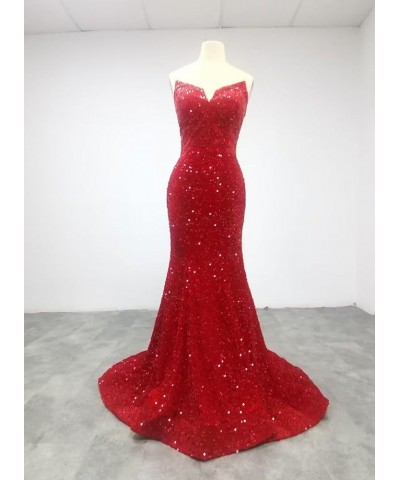 Mermaid Sequin Prom Dresses 2023 Long Formal Dresses with Train Strapless Backless V-Neck Trumpet Evening Gowns for Women Bur...