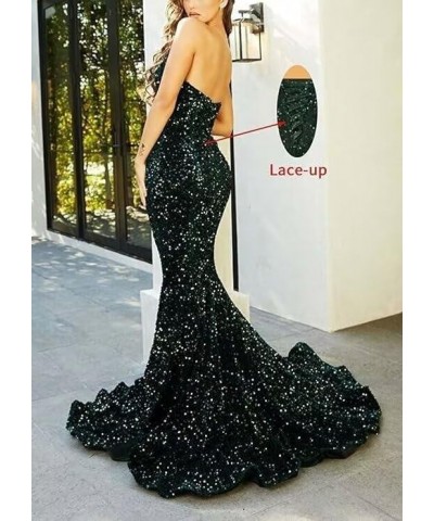 Mermaid Sequin Prom Dresses 2023 Long Formal Dresses with Train Strapless Backless V-Neck Trumpet Evening Gowns for Women Bur...