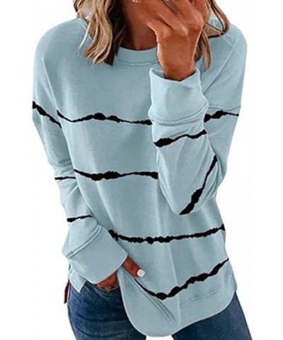 Sweatshirts for Women Loose Fit Casual Workout Pullover Tops Stripe Printed Lightweight Trendy 2023 Fall Clohtes Sky Blue 12 ...