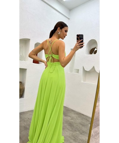 Long Spaghetti Straps Chiffon Bridesmaid Dresses V Neck Formal Wedding Guest Dresses for Women A Line Evening Gowns Gold $27....