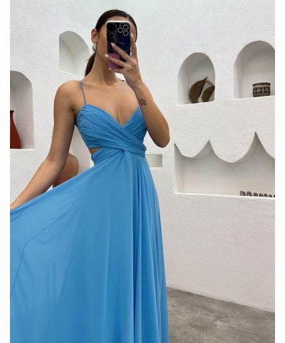 Long Spaghetti Straps Chiffon Bridesmaid Dresses V Neck Formal Wedding Guest Dresses for Women A Line Evening Gowns Gold $27....