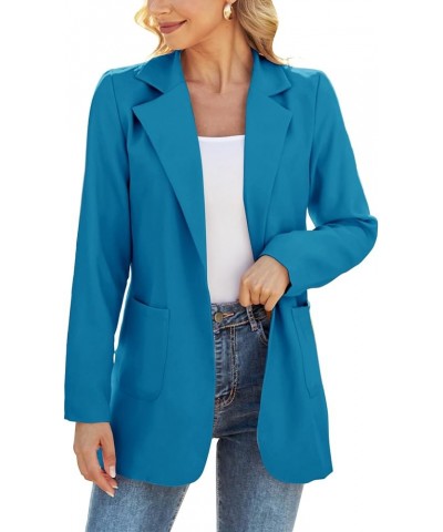 Women Open Front Blazers Long Sleeve Casual OL Office Slim Suit Jacket with Pockets Deep Skyblue $26.40 Blazers