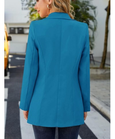 Women Open Front Blazers Long Sleeve Casual OL Office Slim Suit Jacket with Pockets Deep Skyblue $26.40 Blazers