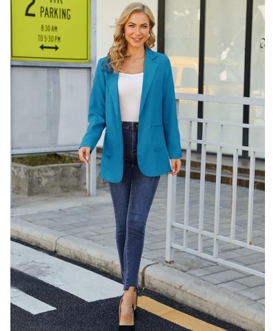 Women Open Front Blazers Long Sleeve Casual OL Office Slim Suit Jacket with Pockets Deep Skyblue $26.40 Blazers