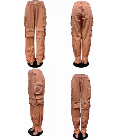 Women's Ripped Cargo Denim Long Pants Mid Rise Multi Pockets Y2k Straight Leg Pants Casual Vintage Jeans 11-orange $24.74 Jeans