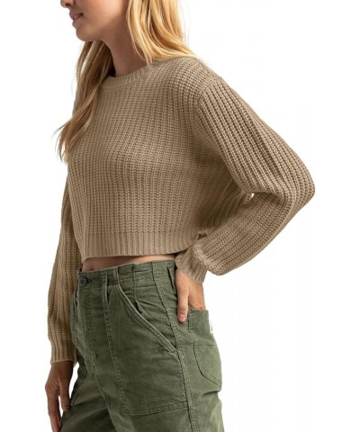 Women's Crewneck Casual Knitted Long Sleeve Loose Crop Pullover Sweater Top Khaki $22.41 Sweaters