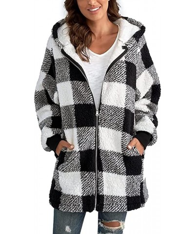 Plaid Shacket Jackets For Women,2023 Winter Trendy Open Front Hooded Zipper/Button Coats,Casual Cardigan Outerwear C-black $7...