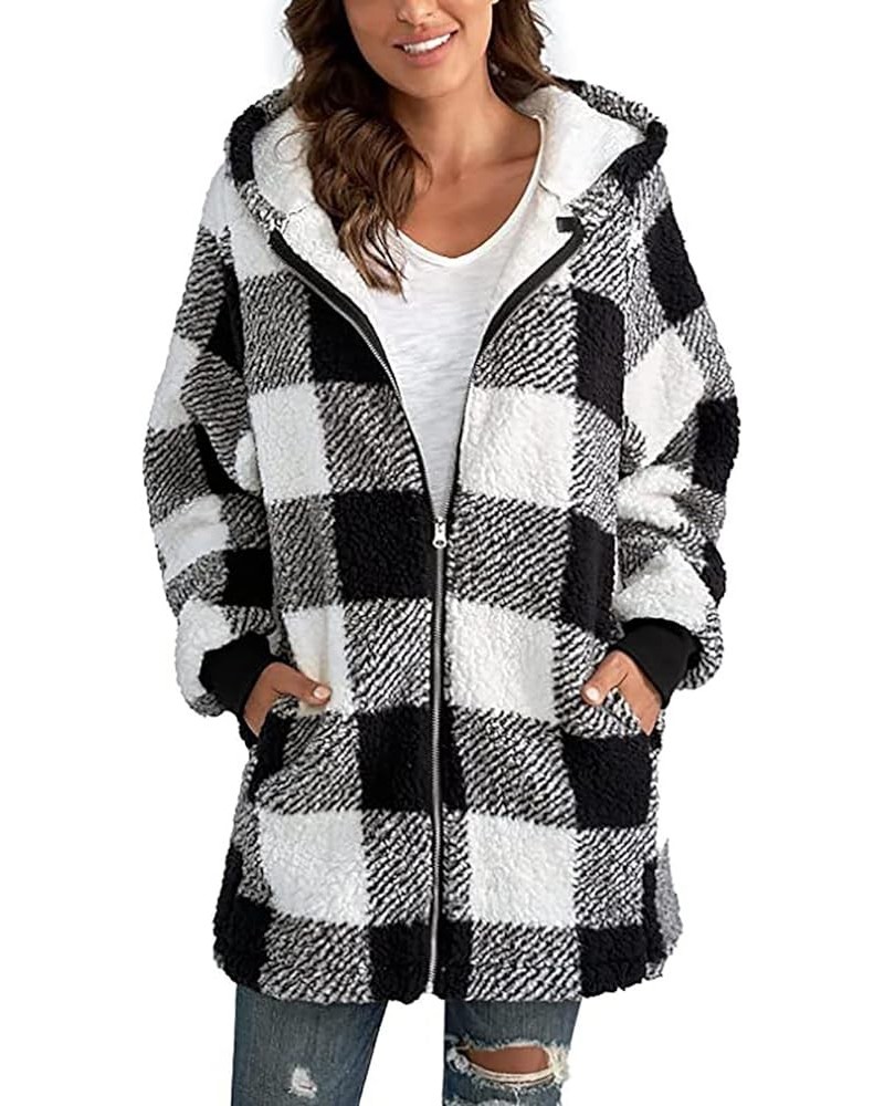 Plaid Shacket Jackets For Women,2023 Winter Trendy Open Front Hooded Zipper/Button Coats,Casual Cardigan Outerwear C-black $7...