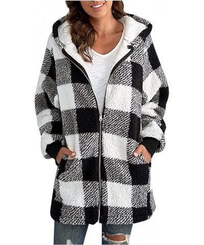 Plaid Shacket Jackets For Women,2023 Winter Trendy Open Front Hooded Zipper/Button Coats,Casual Cardigan Outerwear C-black $7...