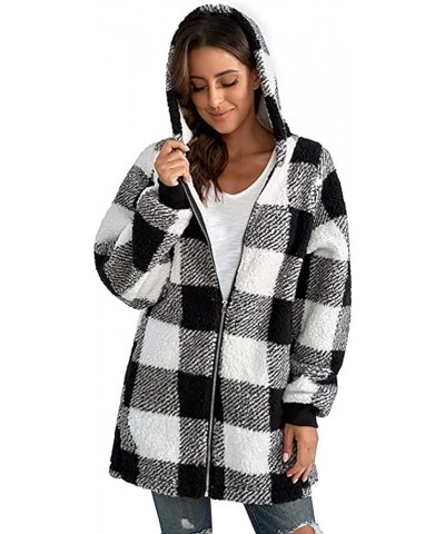 Plaid Shacket Jackets For Women,2023 Winter Trendy Open Front Hooded Zipper/Button Coats,Casual Cardigan Outerwear C-black $7...