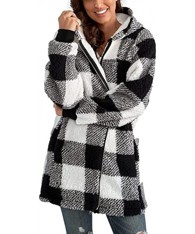 Plaid Shacket Jackets For Women,2023 Winter Trendy Open Front Hooded Zipper/Button Coats,Casual Cardigan Outerwear C-black $7...