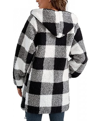 Plaid Shacket Jackets For Women,2023 Winter Trendy Open Front Hooded Zipper/Button Coats,Casual Cardigan Outerwear C-black $7...