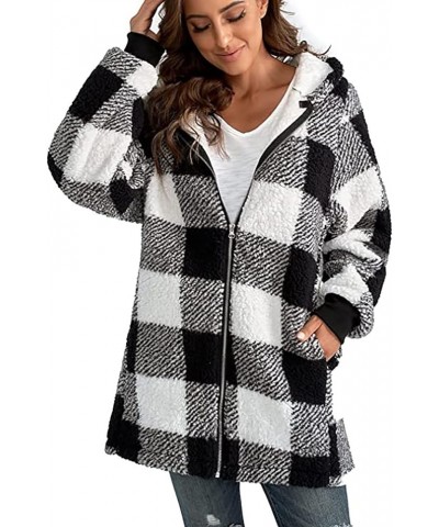 Plaid Shacket Jackets For Women,2023 Winter Trendy Open Front Hooded Zipper/Button Coats,Casual Cardigan Outerwear C-black $7...