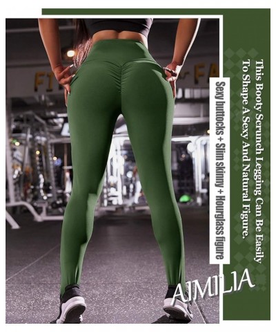 Women's High Waisted Butt Lifting Leggings Ruched Butt Seamless Booty Yoga Pants Tummy Control Sport Tights Green $12.00 Acti...