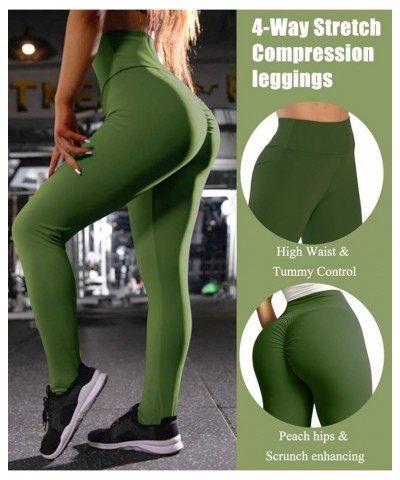 Women's High Waisted Butt Lifting Leggings Ruched Butt Seamless Booty Yoga Pants Tummy Control Sport Tights Green $12.00 Acti...