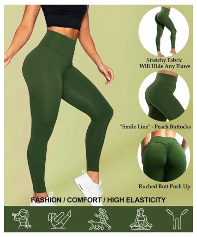 Women's High Waisted Butt Lifting Leggings Ruched Butt Seamless Booty Yoga Pants Tummy Control Sport Tights Green $12.00 Acti...