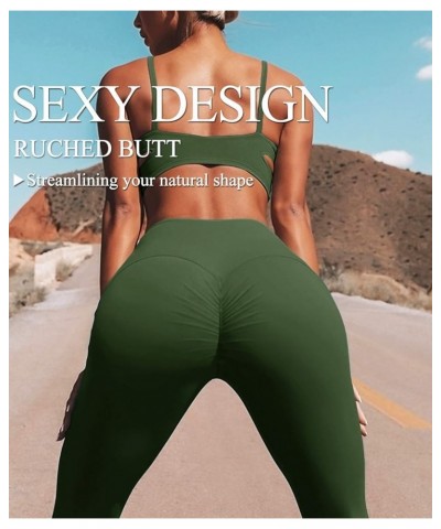 Women's High Waisted Butt Lifting Leggings Ruched Butt Seamless Booty Yoga Pants Tummy Control Sport Tights Green $12.00 Acti...