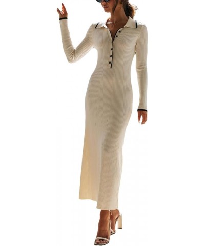 Women Ribbed Knit Long Sleeve Maxi Dress Crew Neck Bodycon Pencil Long Dress Tie Waist Dress Clubwear V Neck 30- White $12.90...