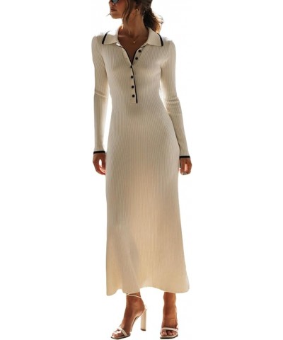 Women Ribbed Knit Long Sleeve Maxi Dress Crew Neck Bodycon Pencil Long Dress Tie Waist Dress Clubwear V Neck 30- White $12.90...