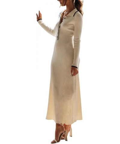 Women Ribbed Knit Long Sleeve Maxi Dress Crew Neck Bodycon Pencil Long Dress Tie Waist Dress Clubwear V Neck 30- White $12.90...