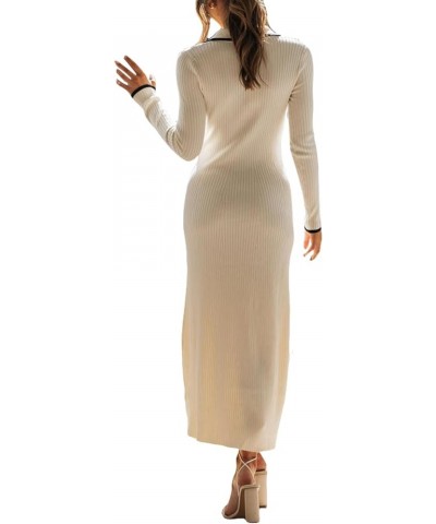 Women Ribbed Knit Long Sleeve Maxi Dress Crew Neck Bodycon Pencil Long Dress Tie Waist Dress Clubwear V Neck 30- White $12.90...