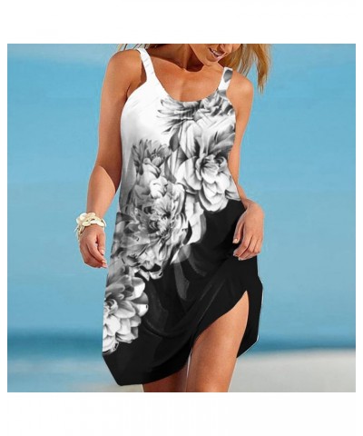 Summer Beach Dress for Women Strappy Empire Waist Floral Print Sleeveless Loose Flowy Mini Sundress Shift Tunic Dress A19_whi...