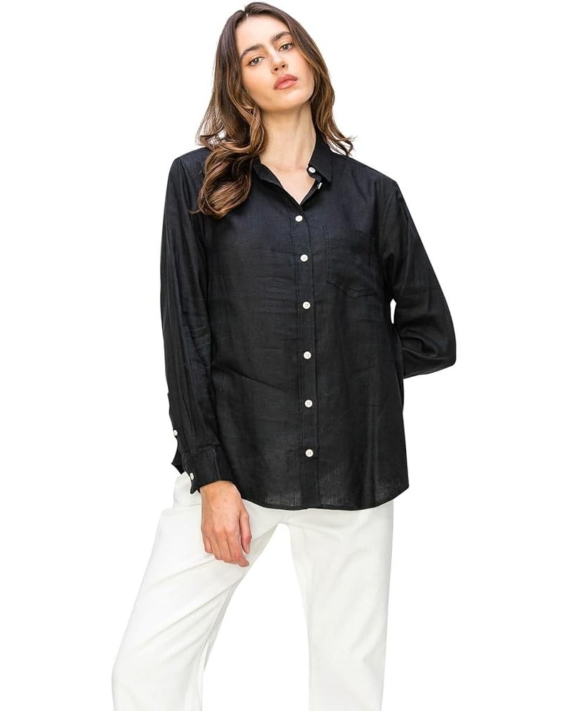 Women's Casual Linen Shirts – Relaxed Fit Long Sleeve Button Down Top Collared Blouse Black $23.50 Blouses