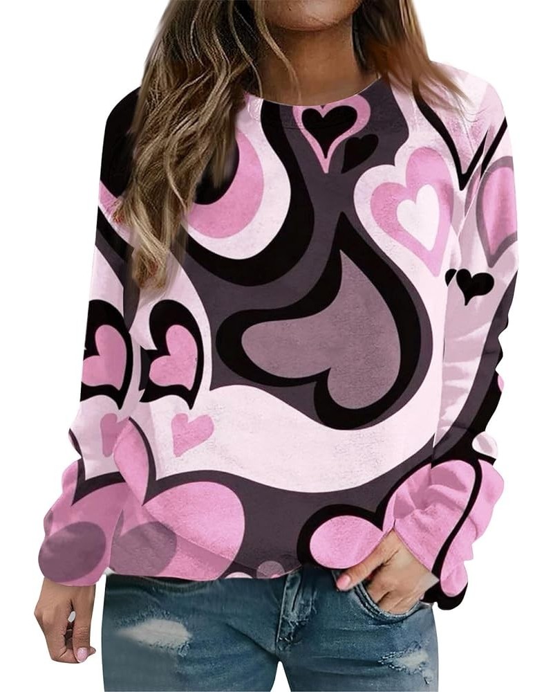 Valentine's Day Sweatshirts for Women O-Neck Blouses Love Heart Graphic Long Sleeve Shirts Casual Printed Pullover Tops 2-pin...