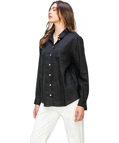 Women's Casual Linen Shirts – Relaxed Fit Long Sleeve Button Down Top Collared Blouse Black $23.50 Blouses