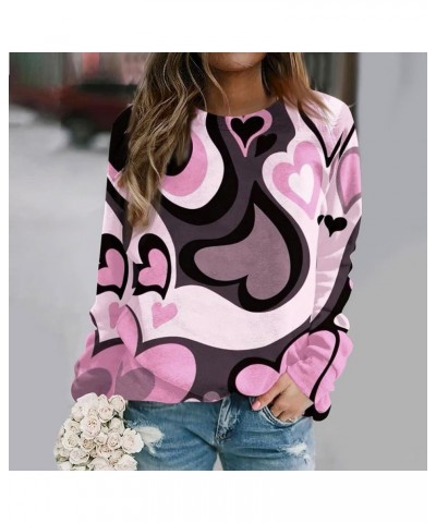 Valentine's Day Sweatshirts for Women O-Neck Blouses Love Heart Graphic Long Sleeve Shirts Casual Printed Pullover Tops 2-pin...