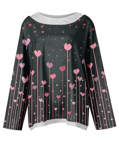 Valentine's Day Sweatshirts for Women O-Neck Blouses Love Heart Graphic Long Sleeve Shirts Casual Printed Pullover Tops 2-pin...