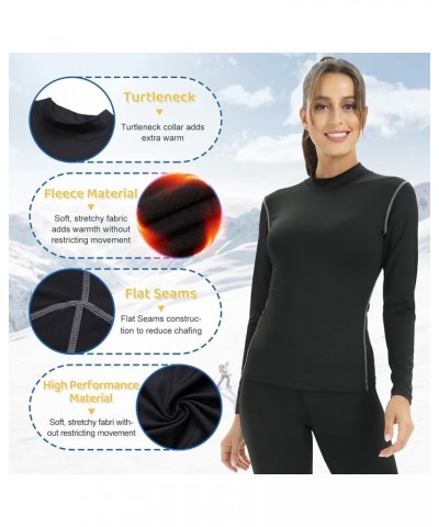 Turtleneck Base Layer for Skiing Hiking Women Cold Weather Fleece Thermal Shirt for Workout Running High Wicking 219-black-tu...