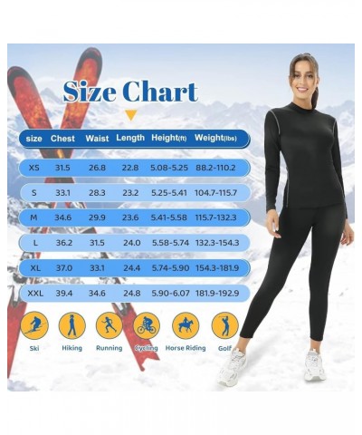 Turtleneck Base Layer for Skiing Hiking Women Cold Weather Fleece Thermal Shirt for Workout Running High Wicking 219-black-tu...