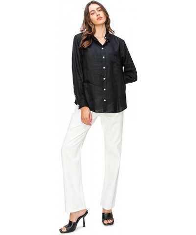 Women's Casual Linen Shirts – Relaxed Fit Long Sleeve Button Down Top Collared Blouse Black $23.50 Blouses