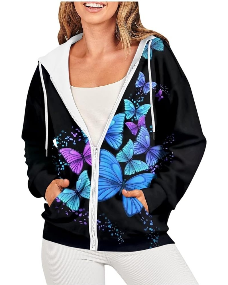 Zip Up Jacket Women,Trendy Printed Hoodies For Women Women'S Casual Fashion Printed Long Sleeve Pullover Hoodies Zipper 4-blu...