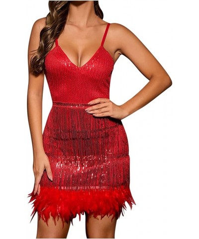 Tassel Party Dresses for Women 2023-Sparkly Sleeveless Mini Sequin Dress Sexy Glitter Wedding Club Party Dress A02_red $20.99...