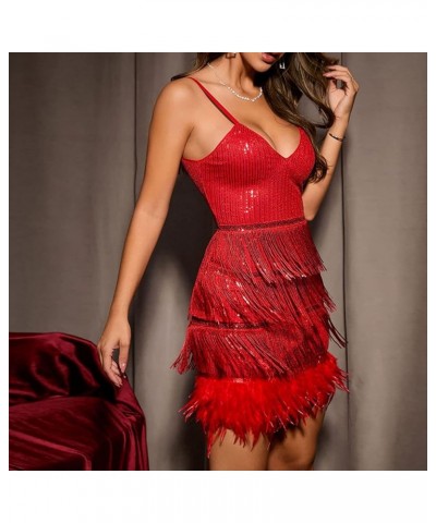 Tassel Party Dresses for Women 2023-Sparkly Sleeveless Mini Sequin Dress Sexy Glitter Wedding Club Party Dress A02_red $20.99...