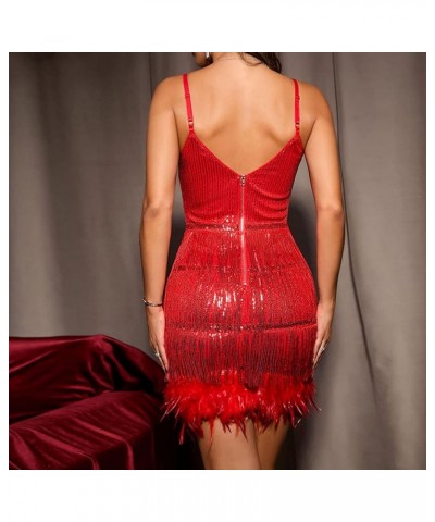 Tassel Party Dresses for Women 2023-Sparkly Sleeveless Mini Sequin Dress Sexy Glitter Wedding Club Party Dress A02_red $20.99...