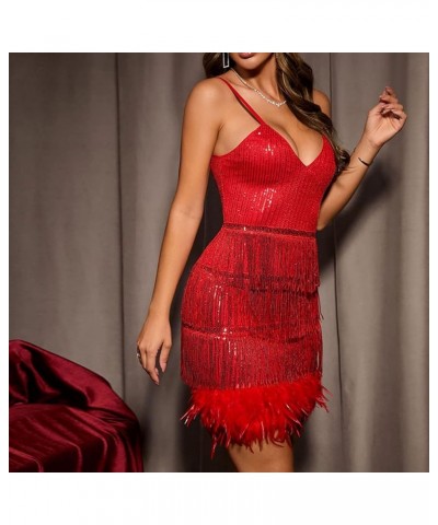 Tassel Party Dresses for Women 2023-Sparkly Sleeveless Mini Sequin Dress Sexy Glitter Wedding Club Party Dress A02_red $20.99...