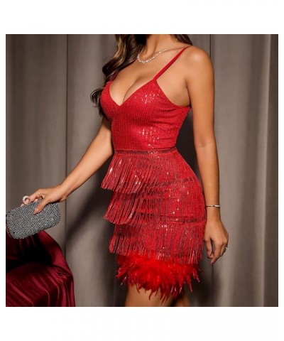 Tassel Party Dresses for Women 2023-Sparkly Sleeveless Mini Sequin Dress Sexy Glitter Wedding Club Party Dress A02_red $20.99...