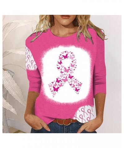 Breast Cancer Awareness Shirts for Women Fashion Color Ribbon Print Pullover Blouses 3/4 Sleeve Causal Tee Tshirt 03 Pink-c $...