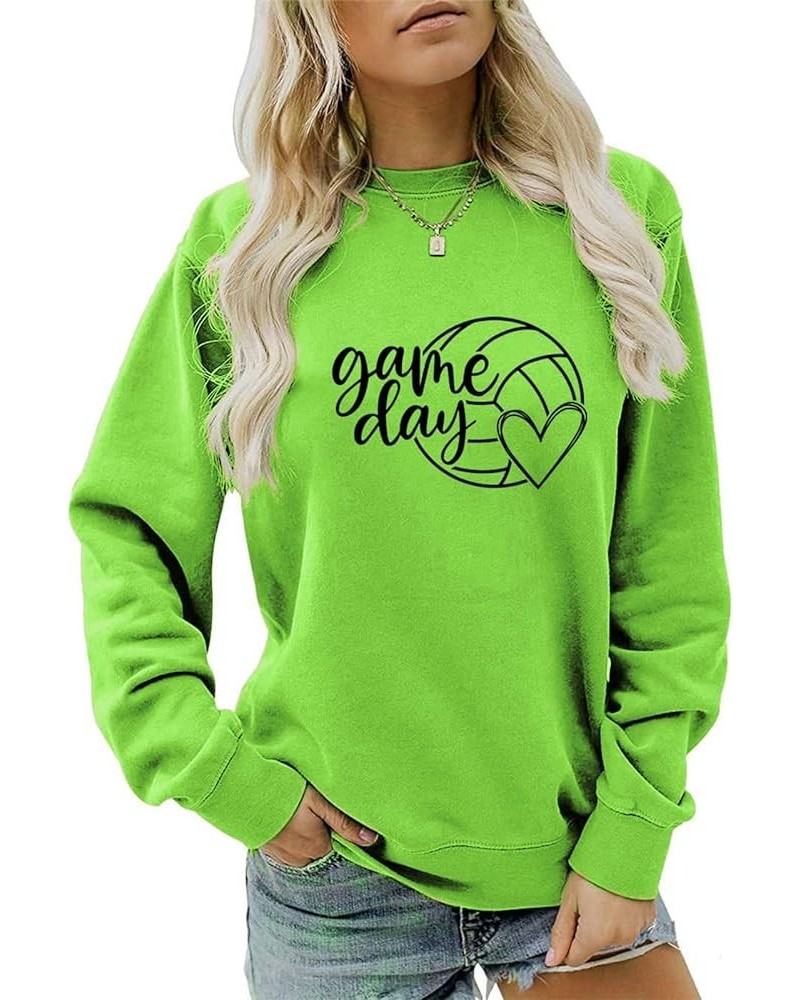 Women's Volleyball Game Day Sweatshirt, Casual and Trendy Cotton Blend Top, Volleyball Lovers Gift Fluorescent Green $18.59 H...