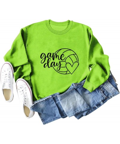 Women's Volleyball Game Day Sweatshirt, Casual and Trendy Cotton Blend Top, Volleyball Lovers Gift Fluorescent Green $18.59 H...