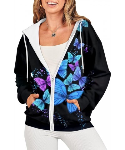 Zip Up Jacket Women,Trendy Printed Hoodies For Women Women'S Casual Fashion Printed Long Sleeve Pullover Hoodies Zipper 4-blu...