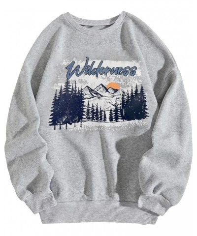 Women's Graphic Crewneck Long Sleeve Oversized Sweatshirt Pullover Tops Wilderness Grey $14.30 Hoodies & Sweatshirts