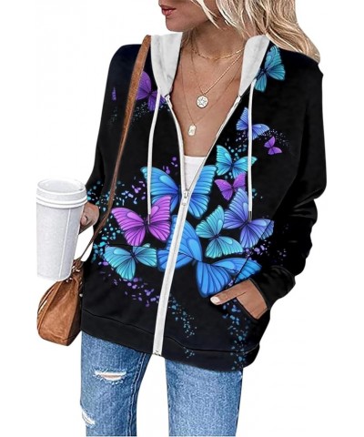 Zip Up Jacket Women,Trendy Printed Hoodies For Women Women'S Casual Fashion Printed Long Sleeve Pullover Hoodies Zipper 4-blu...