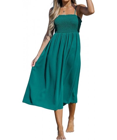 Women Pretty Smocked Cami Dress Adjustable Straps Summer Maxi Dresses Green $20.70 Dresses